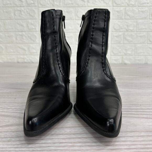 Franco Sarto Ankle Boots WMNS 5.5M Black Leather Side Zip Stiletto Pointed Toe - Picture 10 of 11